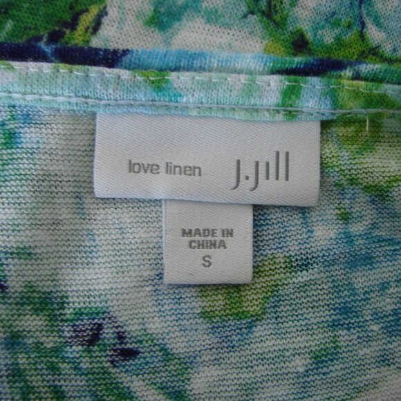 Linen Sleeveless Tank Top Loose Blue Green Watercolours Floral Flowy Size Small - Picture 2 of 11